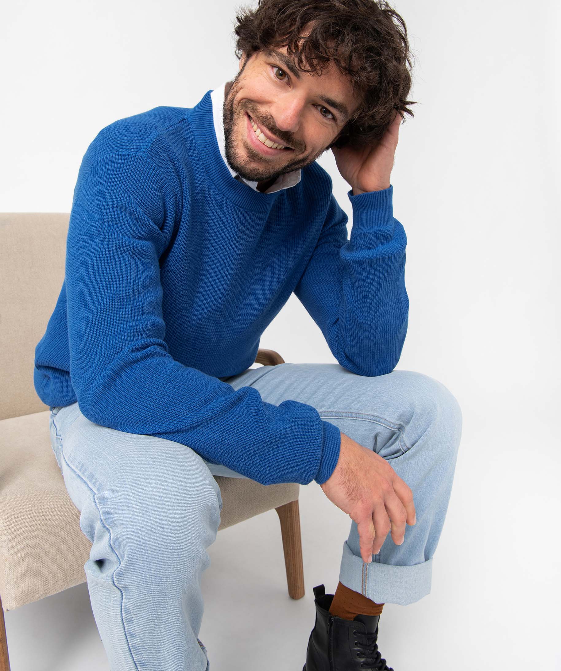 Pull homme en maille unie bleu | GEMO