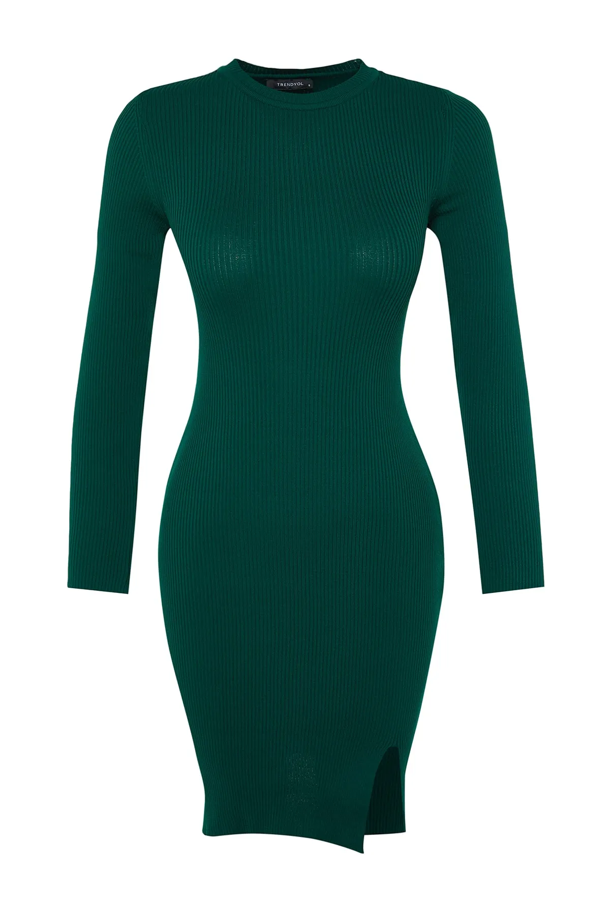 Trendyol Collection  Smaragdgrünes, figurbetontes Mini-Strick-Basic-Kleid TWOAW23EL01416