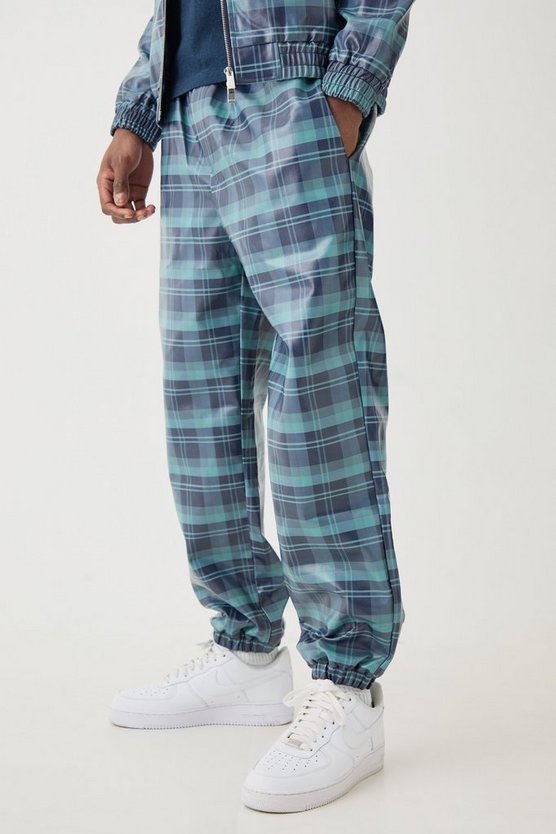 Karierte PU-Hose mit elastischem Bund