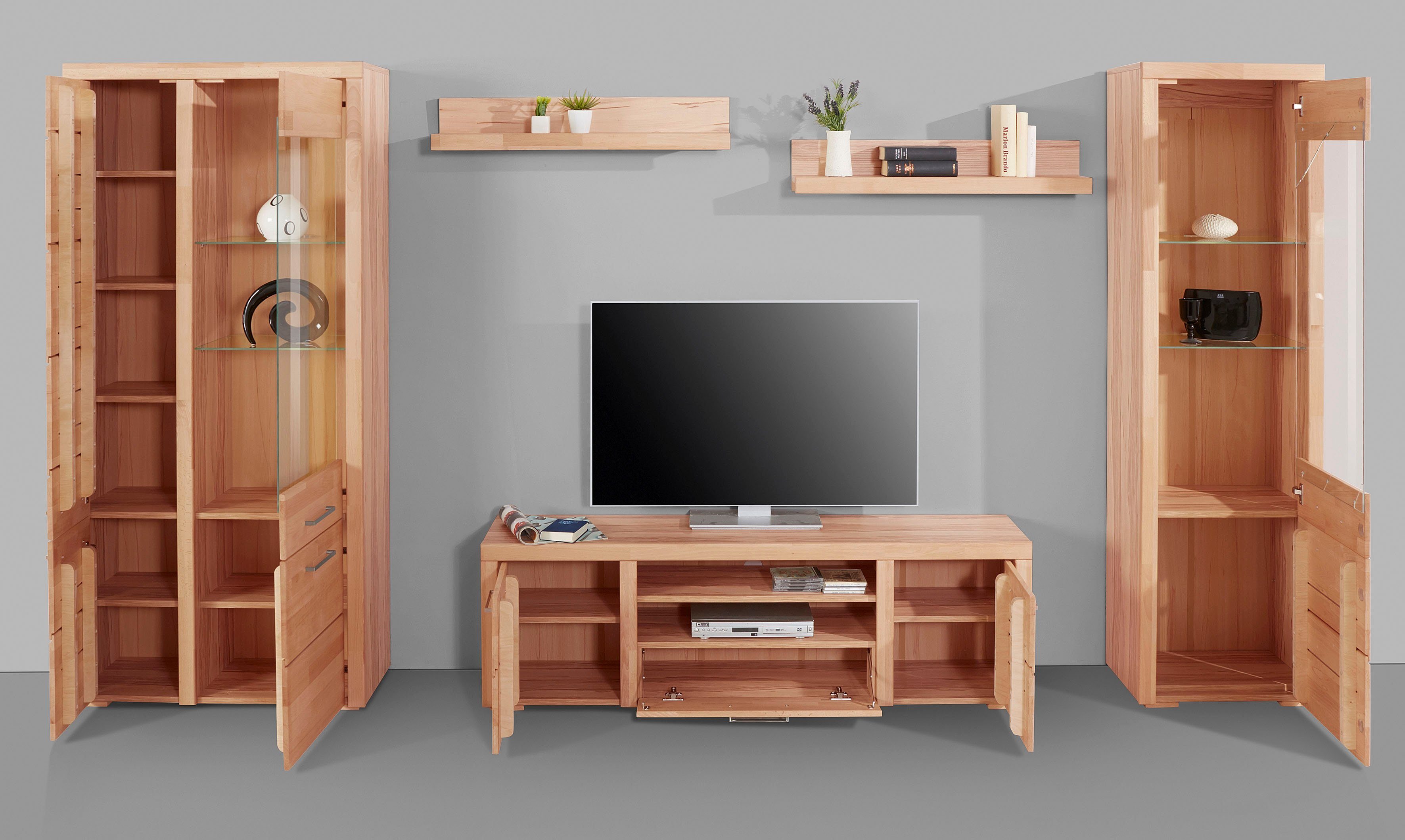 Woltra Wohnwand Falco, (Set, 4-St., 5), Fronten aus Massivholz