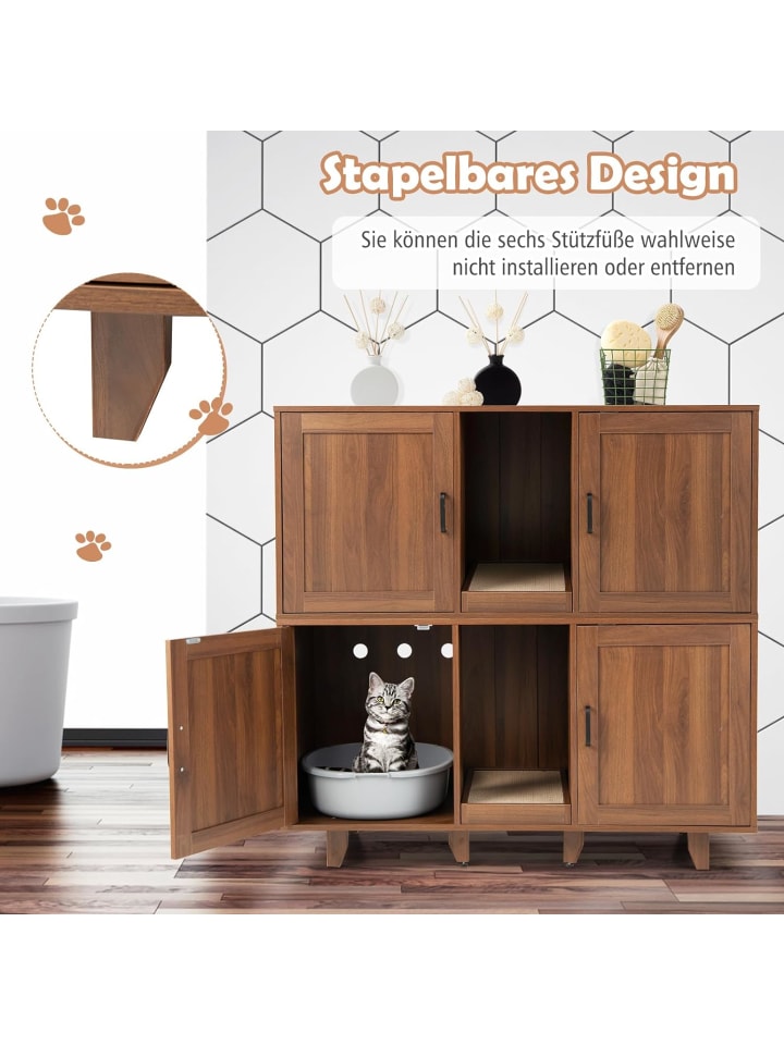 COSTWAY Katzenschrank mit 2 Türen 120x52x65cm in Hellbraun günstig kaufen 120 cm