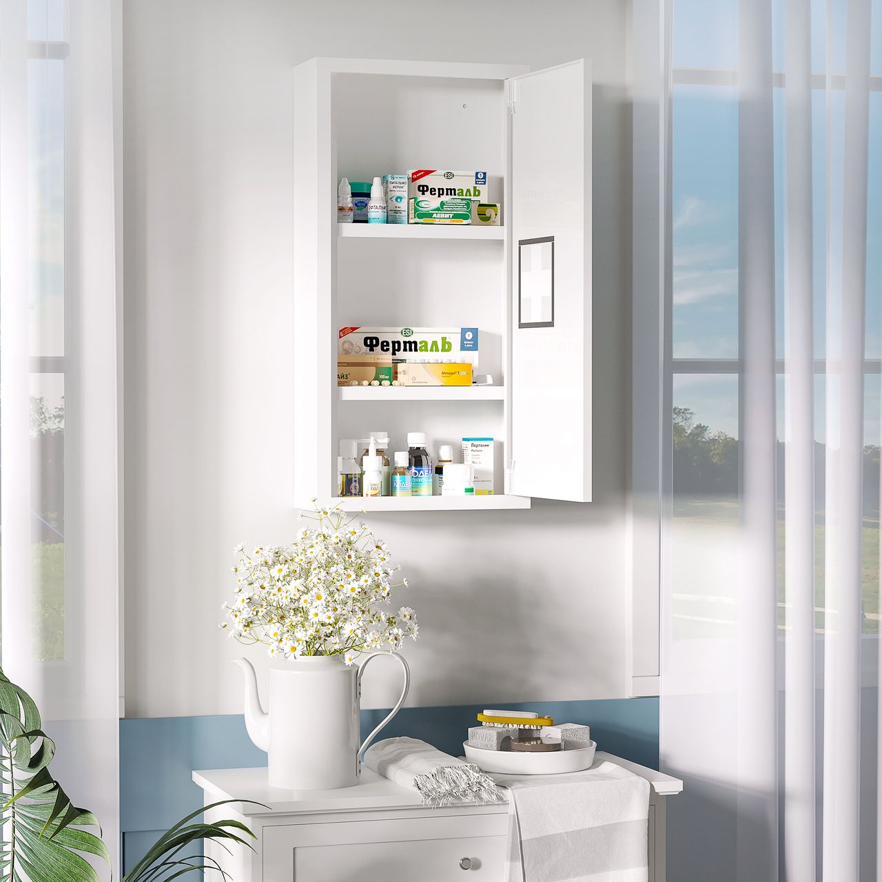 kleankin Medizinschrank, Erste Hilfe Schrank, Arzneischrank mit 3 Ebenen Stahl
