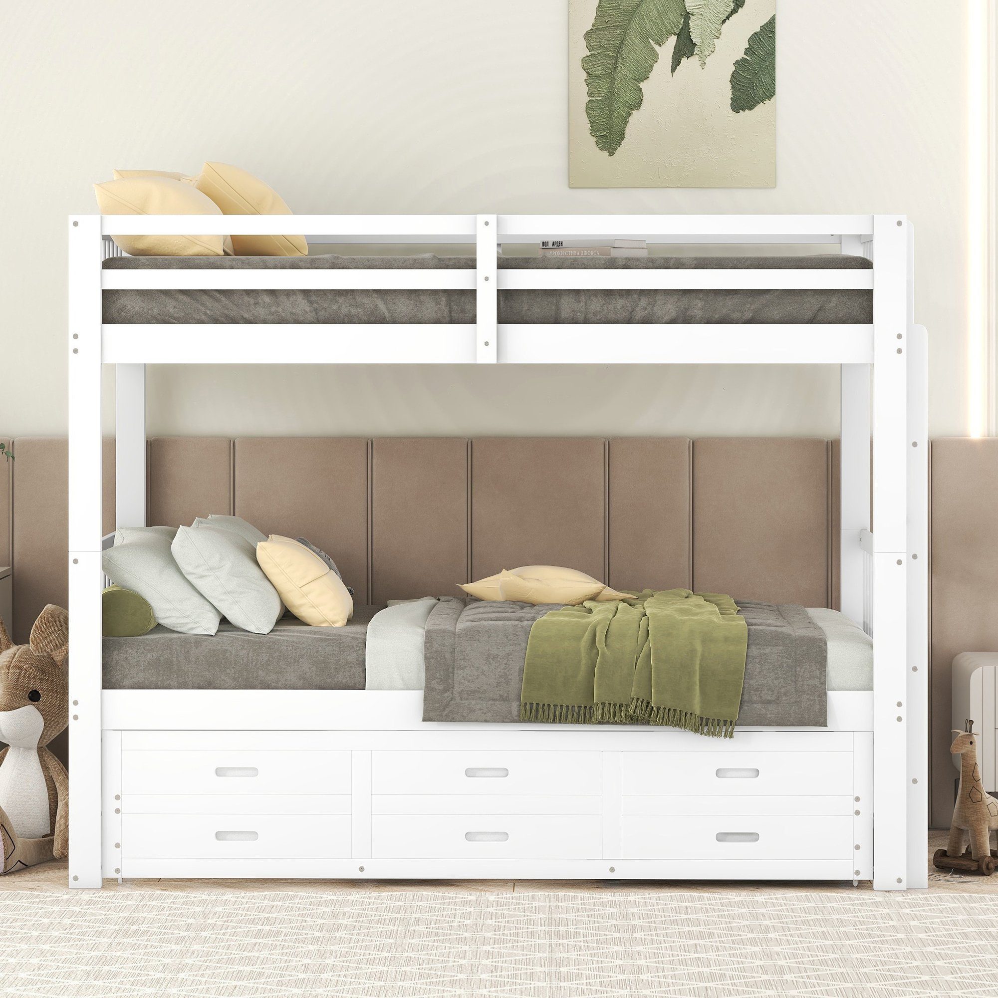 REDOM Bett Etagenbett Kinderbett Hausbet Einzelbett (Bettgestell aus Kiefer und MDF mit Leiter undausziehbarem Bett, 3 Schubladen), 90x200cm, Matratze nicht enthalten