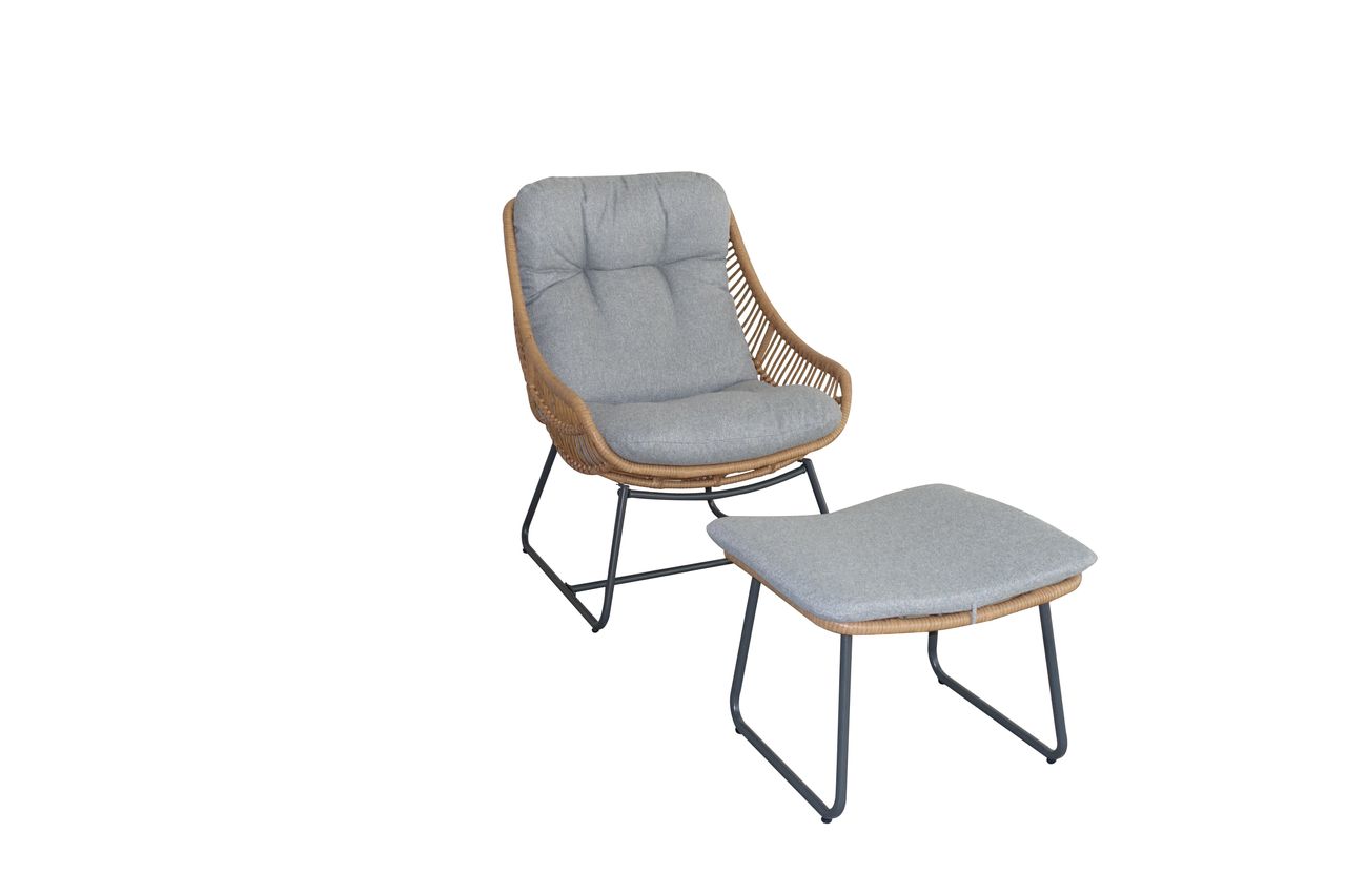 Happy Home Happy Home Casual Set 2 tlg. HGS48-GRA helles Rattan mit Sitzkissen in grau
