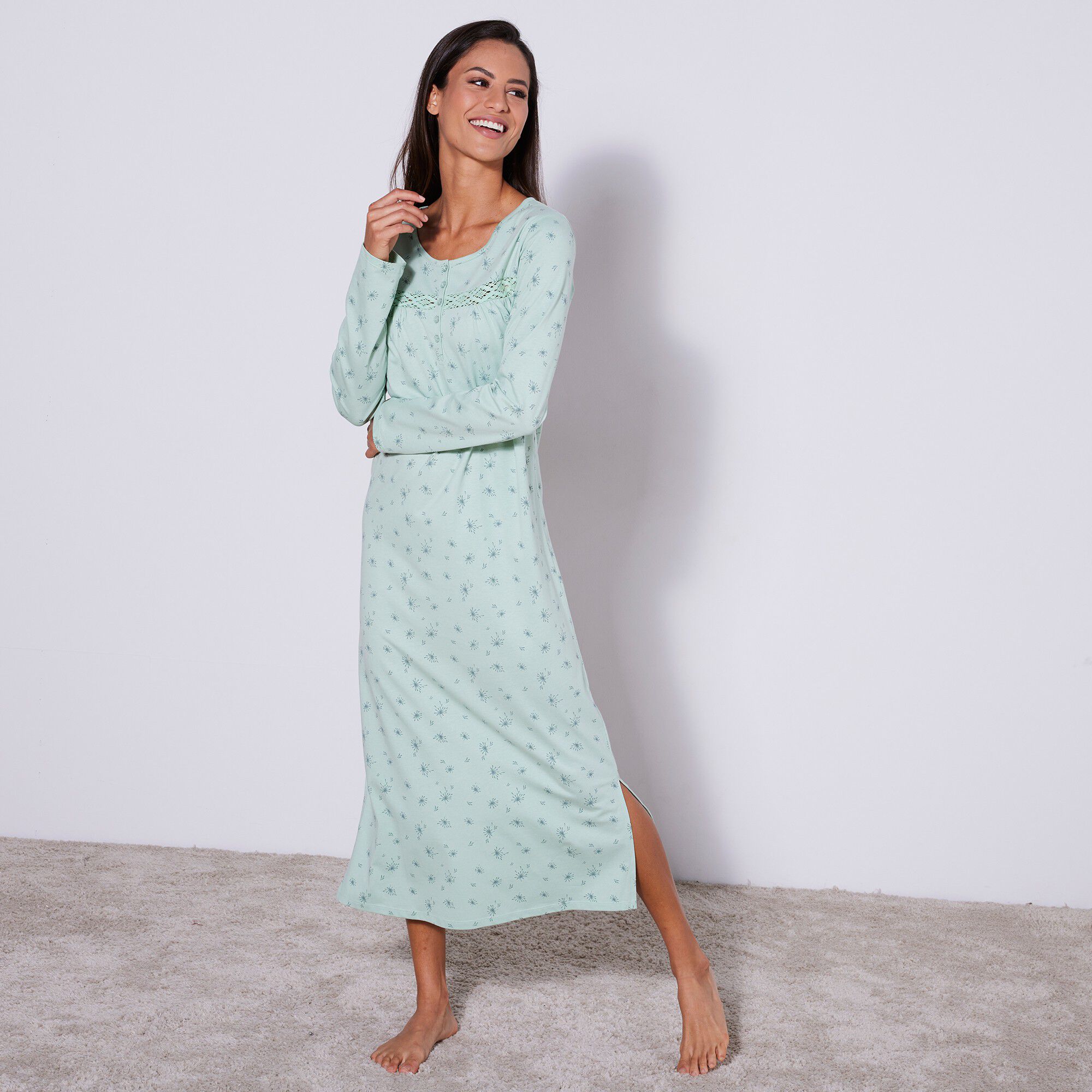 Chemise de nuit longue manches longues imprimée 