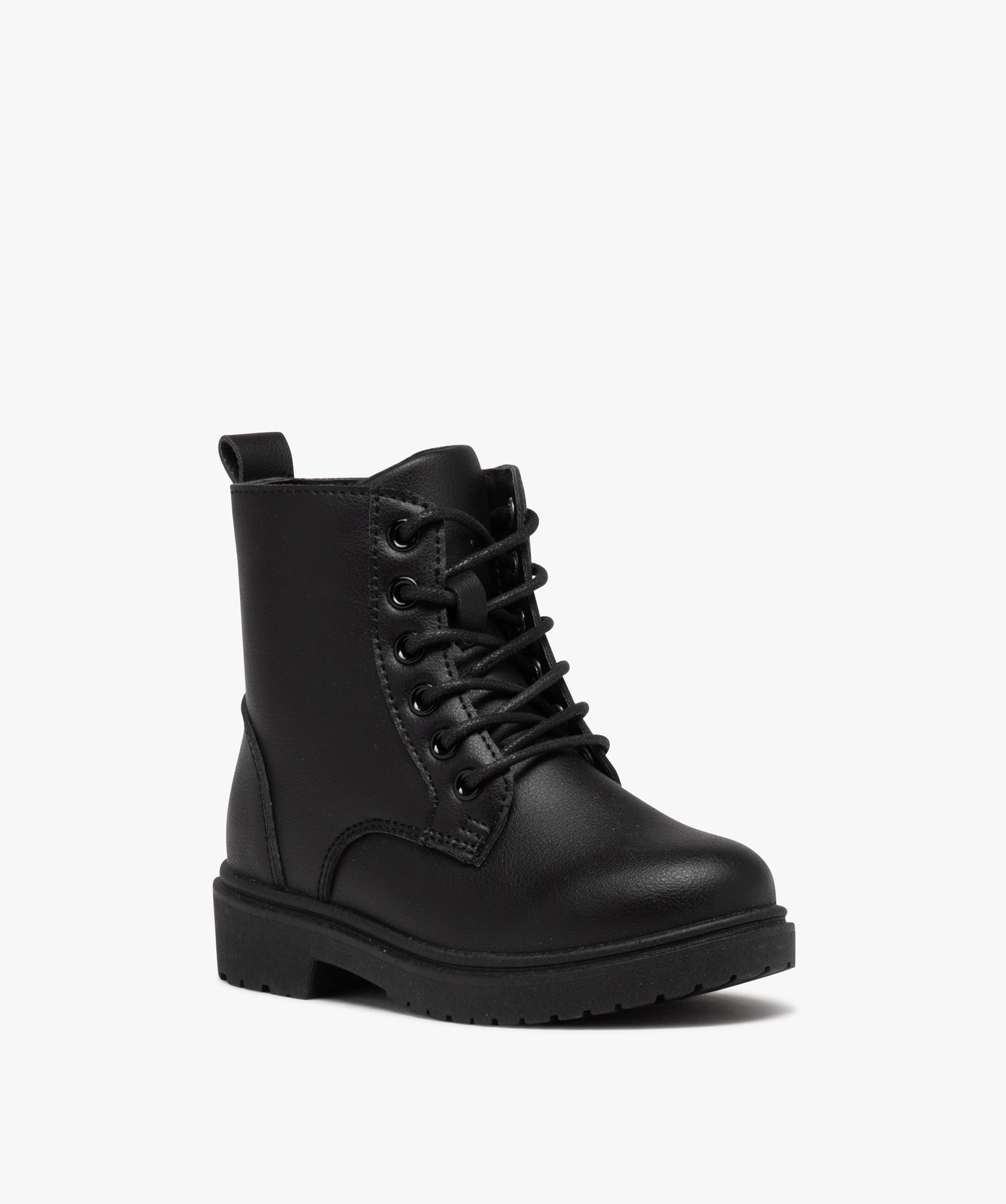 Boots à lacets et semelle crantée style rangers fille noir | GEMO