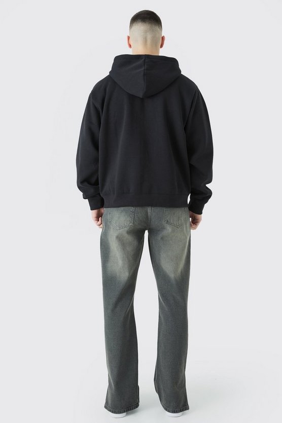 Tall kastiger Hoodie mit Loose Love Print und Reißverschluss