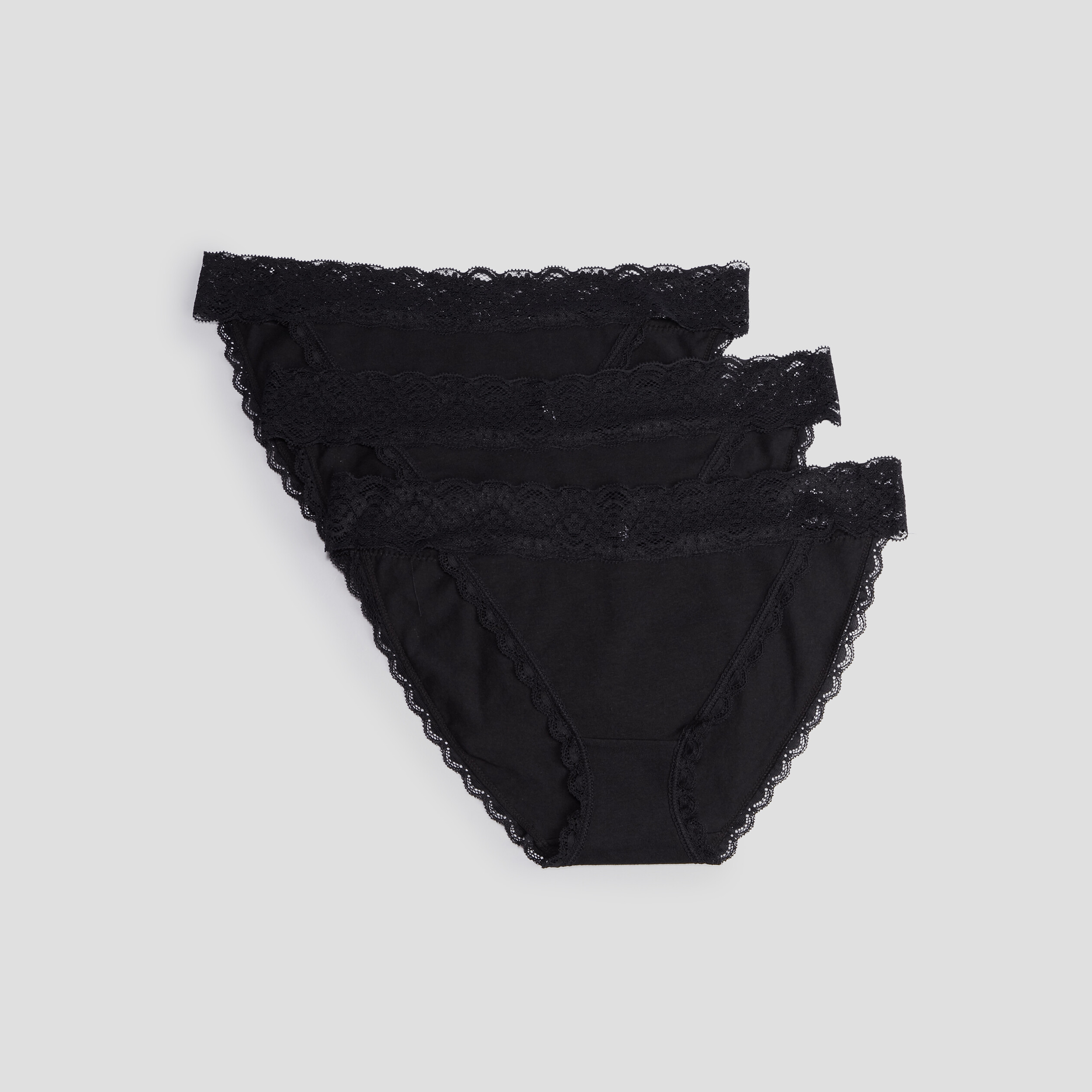 Lot 3 culottes en coton détail dentelle noir femme | La Halle