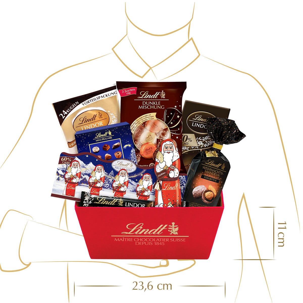 Lindt Edelbitter Weihnachtsgeschenkkorb, 852g