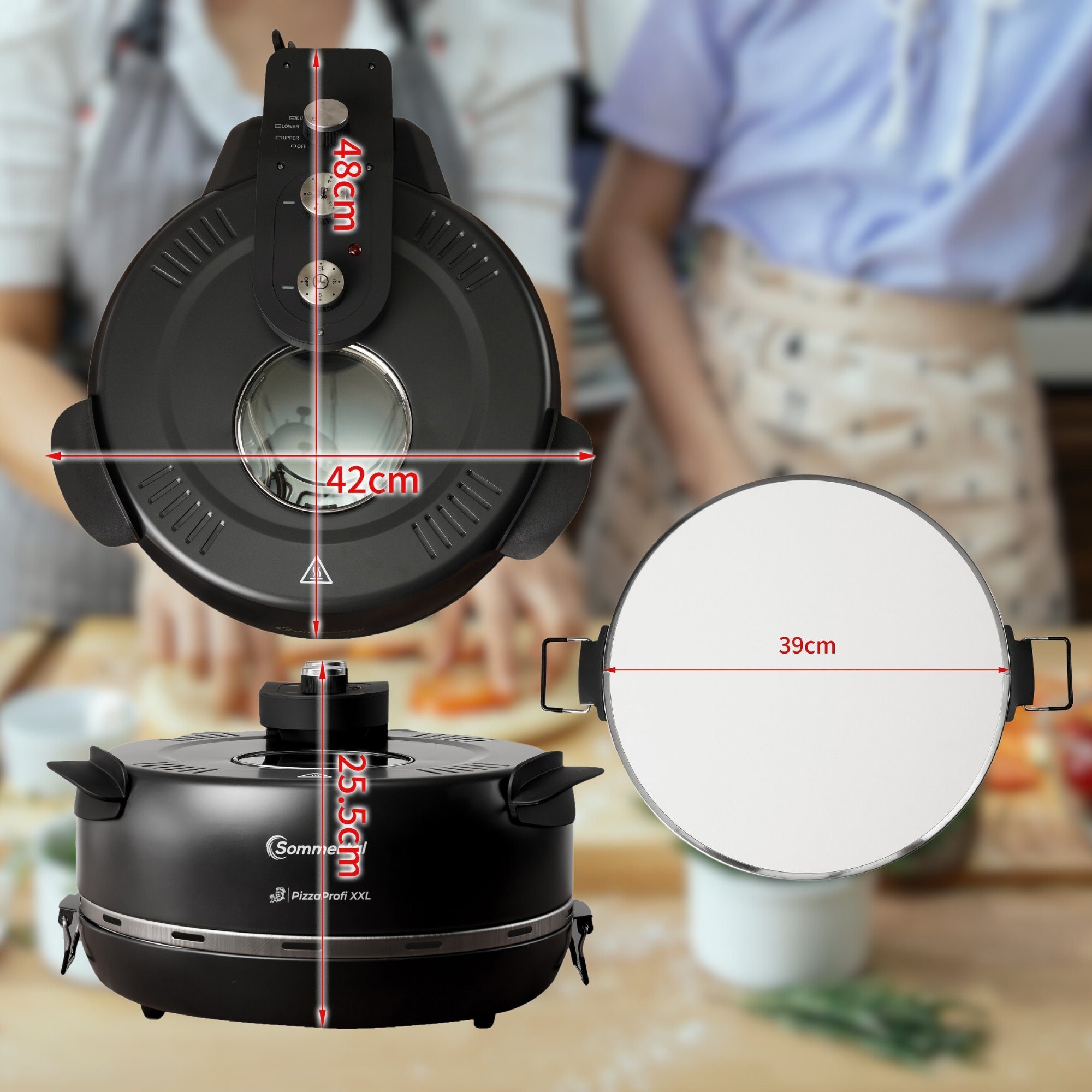 Sommertal Pizzaofen Sommertal PizzaProfi XXL Pizzaofen, 39cm Pizzastein, mit Pfanneneinsatz, 2x Pizzaschieber, Pizzaschneider, Steinplatte