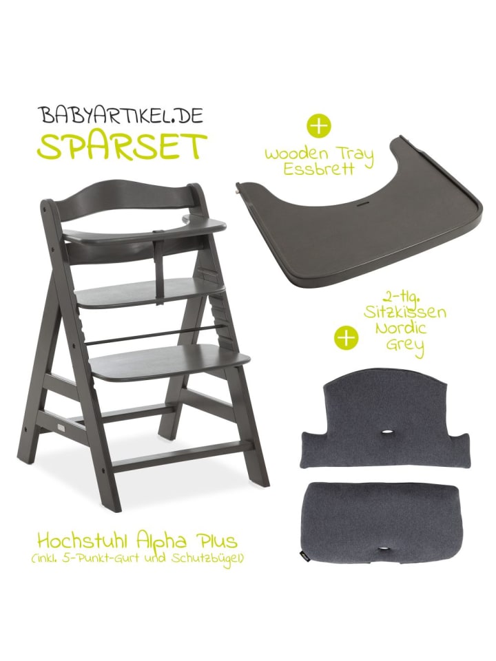 Hauck Hochstuhl Alpha Charcoal Selectline - im Sparset inkl. in braun,schwarz günstig kaufen onesize
