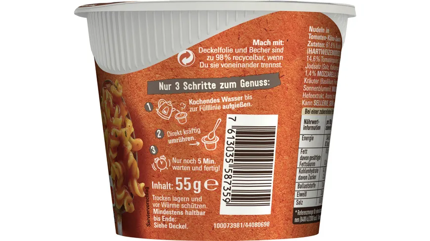 MAGGI 5 Minuten Terrine Nudeln in Tomaten-Mozzarella Sauce 55 g