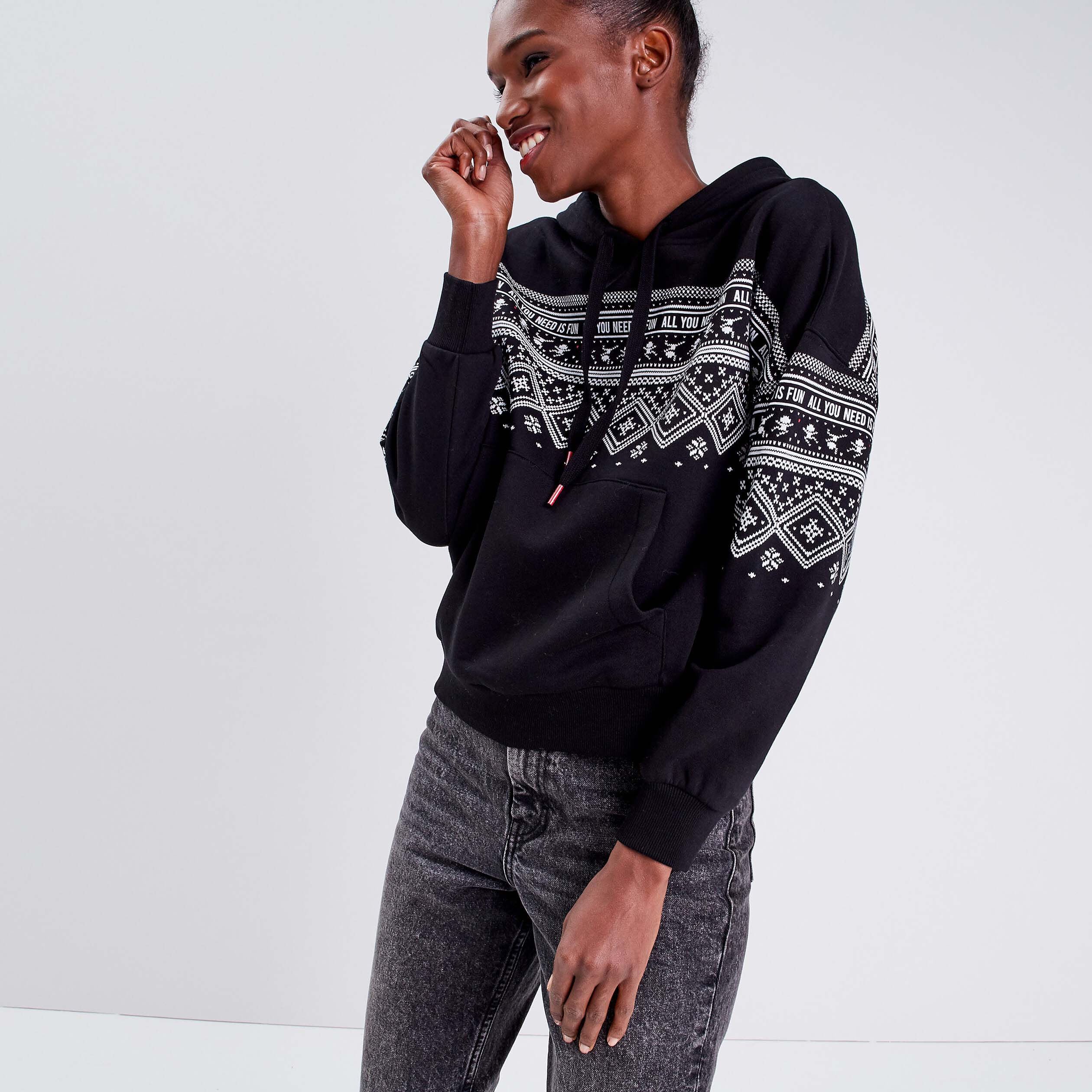 Sweat à capuche noir femme | Cache Cache