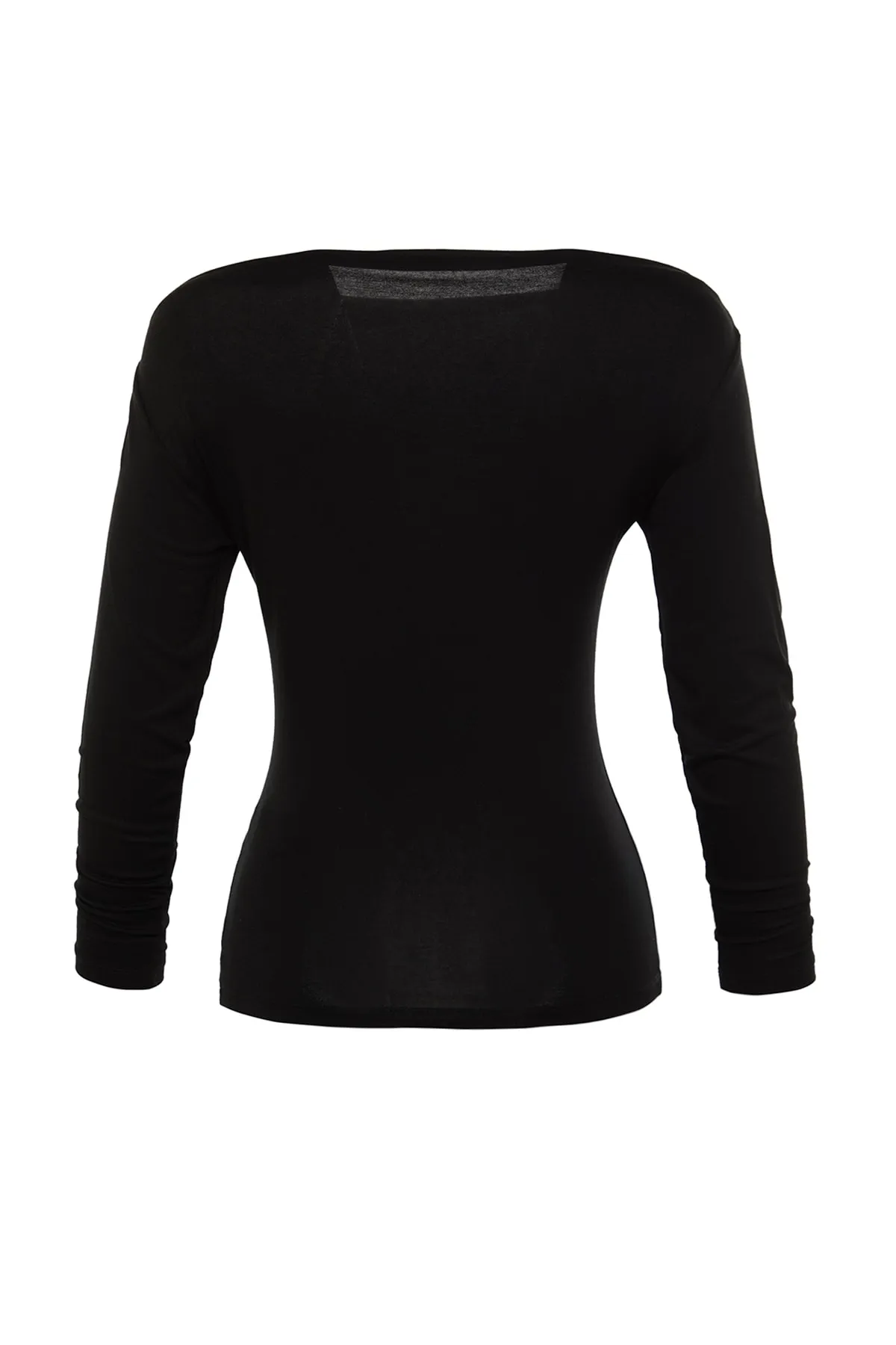 Trendyol Collection  Schwarze, langärmelige, dehnbare Viskose-Strickbluse mit Bateau-Ausschnitt TWOAW21BZ0106
