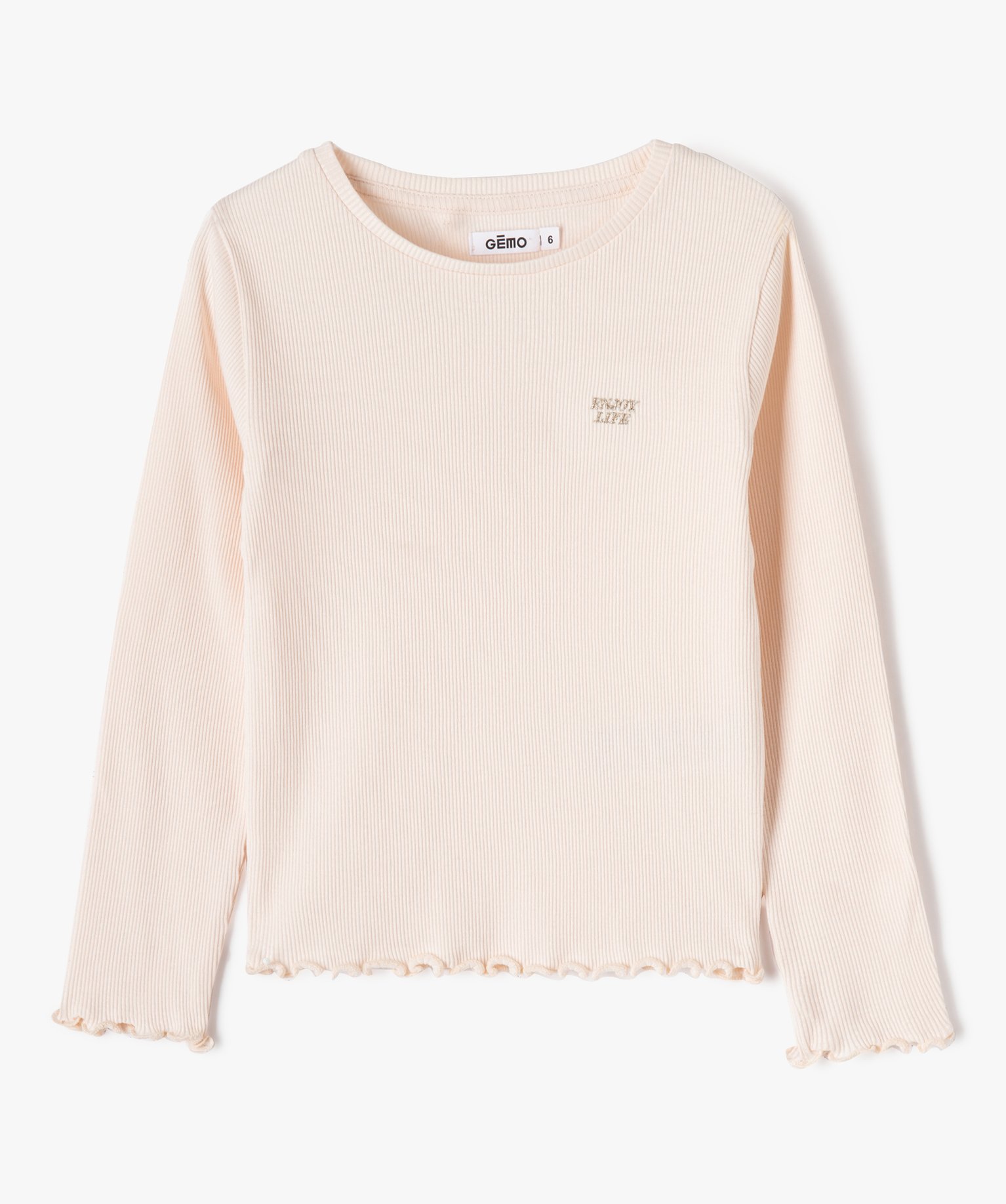 Tee-shirt à manches longues et maille ctelée fille rose | GEMO