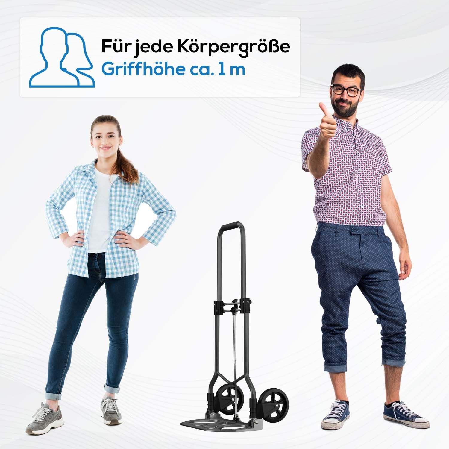 TroniTechnik Sackkarre Handkarre Transportkarre Handwagen, klappbar bis 100 kg Tragfähigkeit, (Transportkarre mit fixierbarem Tragegriff, rutschfeste Transportfläche), faltbar, BxTxH 48x42x98cm, Handkarre zum Transport, Schaumstoffgriff