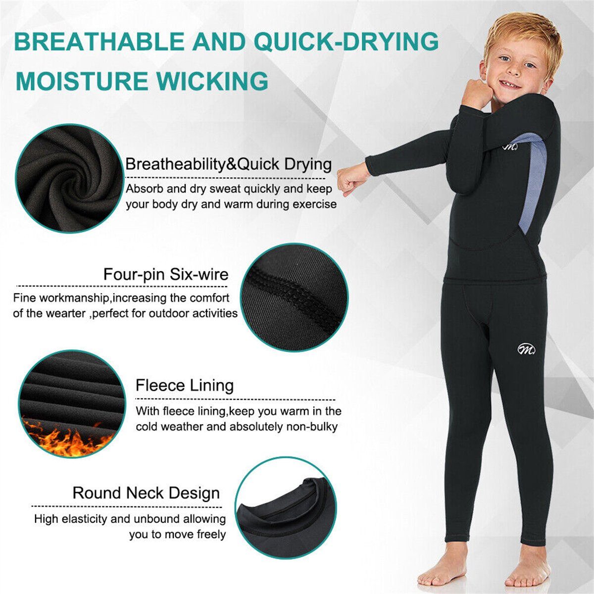MEETYOO Thermounterhemd Kinder Thermo Set Wärmende Unterwäsche für kalte Tage bei (Jugendliche Kinder Thermounterhose Thermounterhemd, Fleece Skiunterwäsche) Thermo Unterhemd und Unterhose
