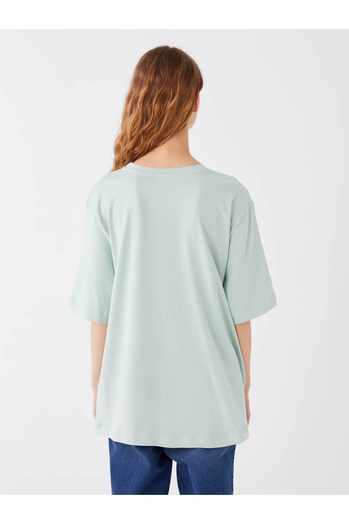 LC Waikiki  Bedruckte, kurzärmlige Oversize-Damentunika mit Rundhalsausschnitt