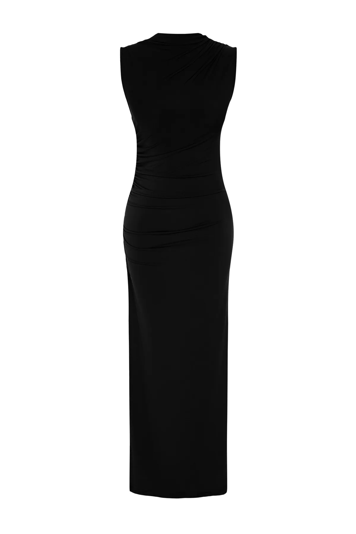 Trendyol Collection  Schwarzes drapiertes tailliertes/tailliertes Stehkragen-Ärmelloses dehnbares Strick-Maxi-Bleistiftkleid TWOSS24EL00830