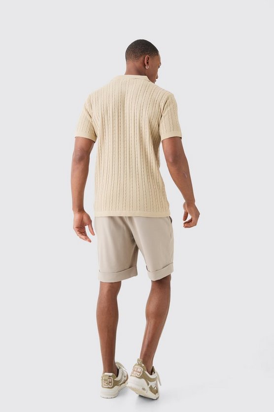 Regular Zopfmuster-Poloshirt mit Kragen