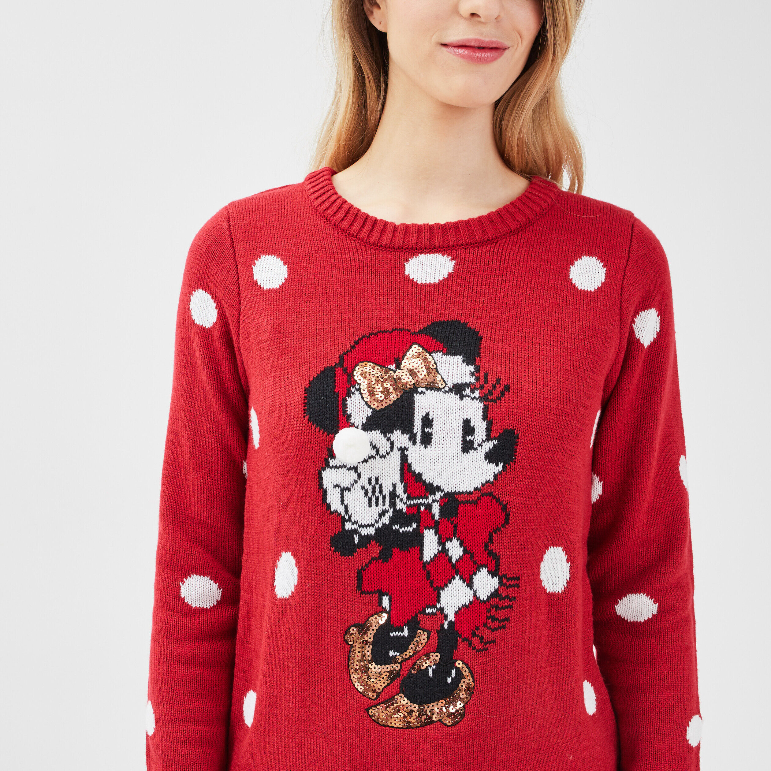 Pull avec col rond Minnie rouge femme | Cache Cache