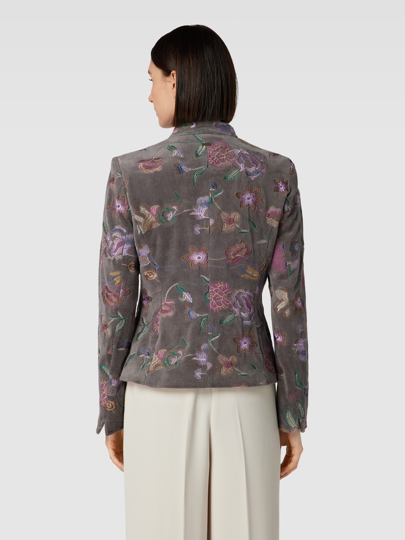 Blazer mit Stehkragen und floralem Stitching in anthrazit