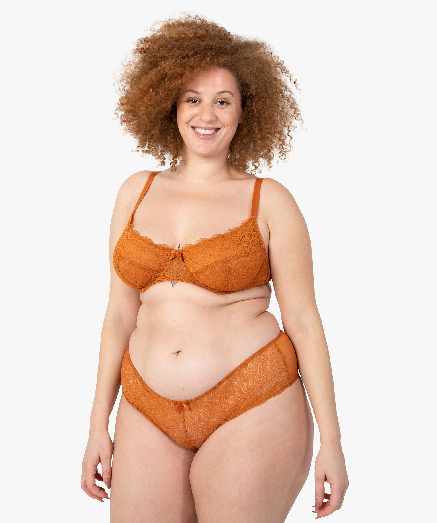 Shorty en dentelle et tulle femme grande taille cognac | GEMO