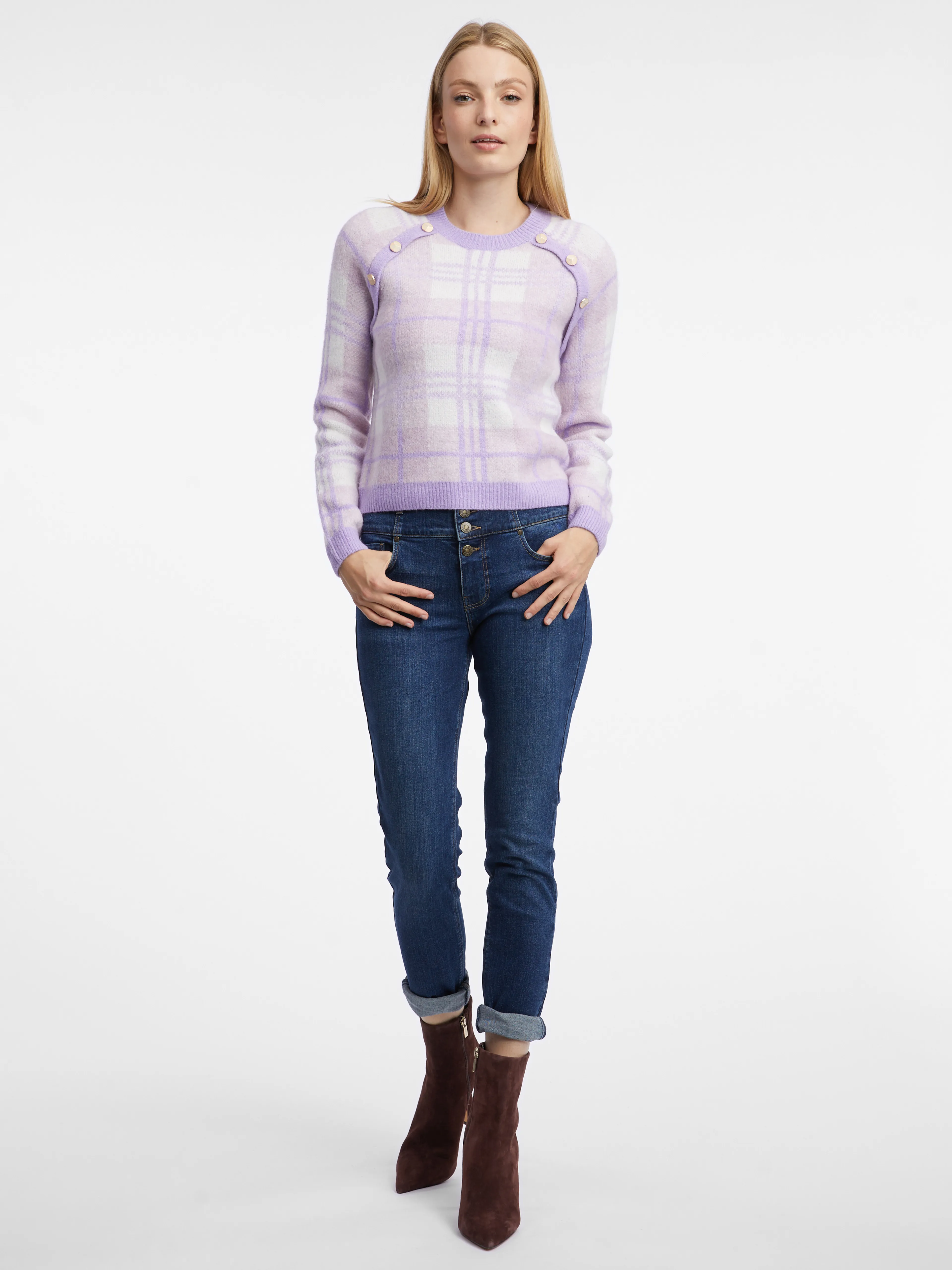 Hellvioletter Karo-Pullover für Damen ORSAY