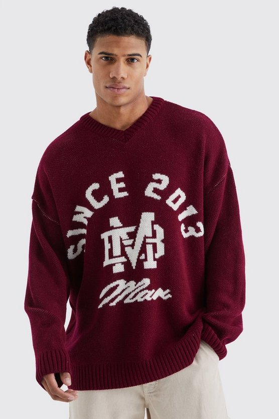 Oversize Fußball-Pullover mit V-Ausschnitt
