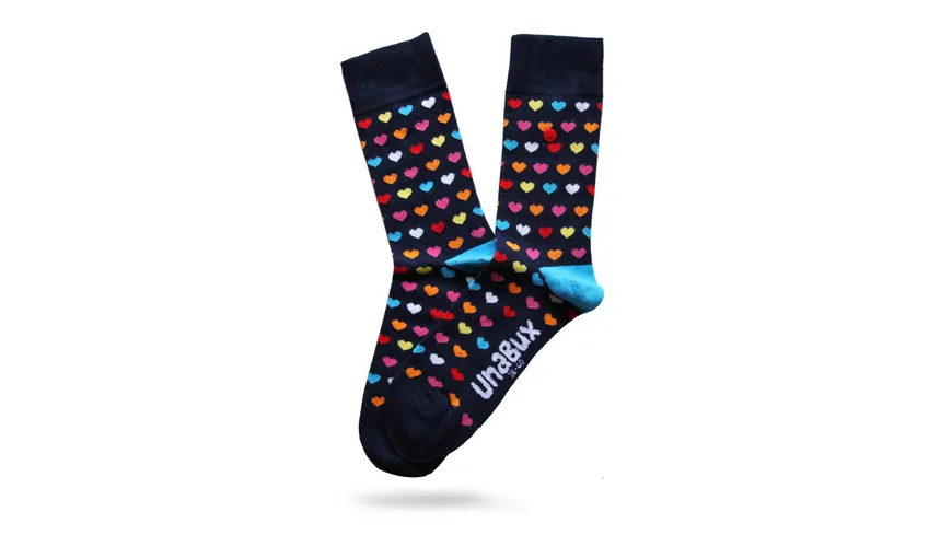 Unabux Unisex Socken Herzen bunt navy