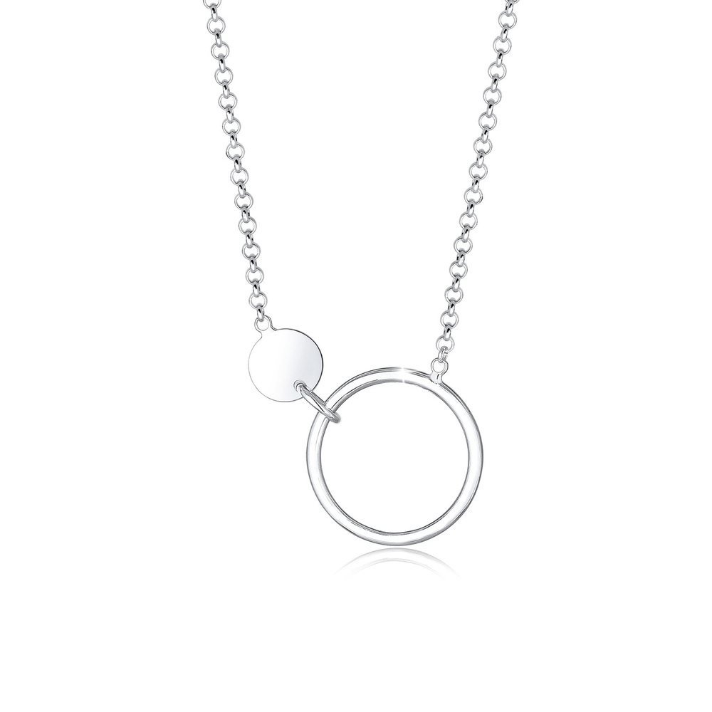 Elli Elli Collier Pendentifs Plaquettaire Cercle Geo Minimal Collier Femme - (925/1000 Bijoux