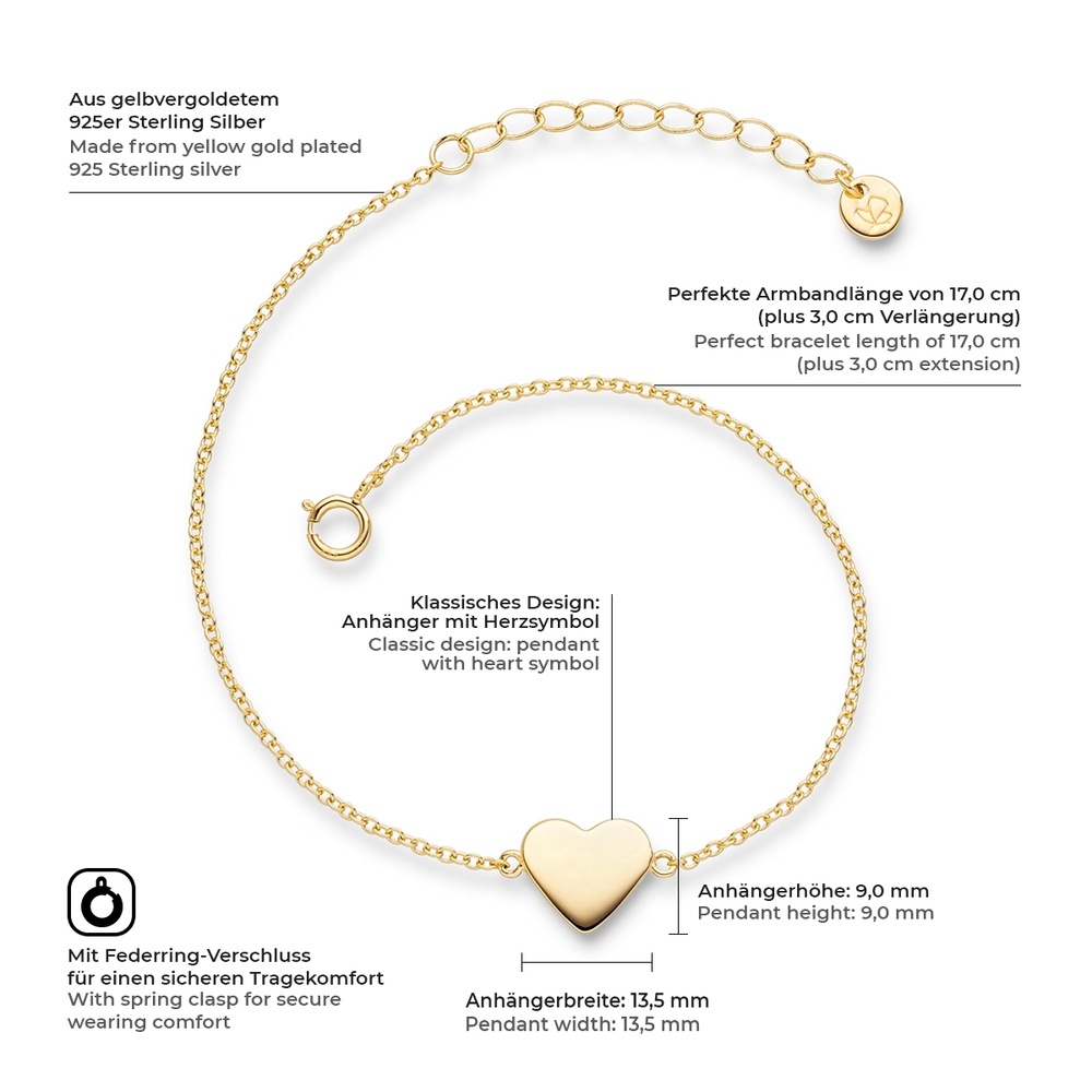 Glanzstücke München Bracelet en argent Coeur Argent sterling en Or jaune Bracelet
