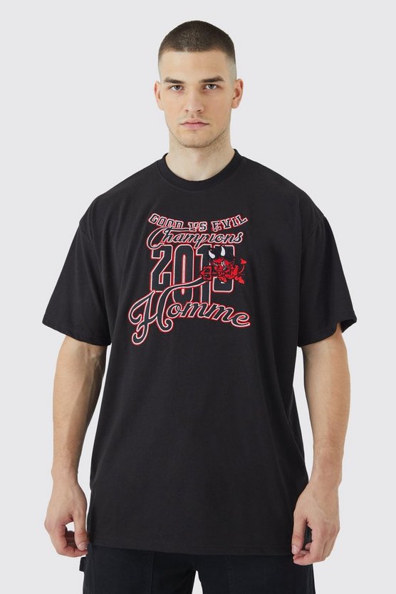 Tall Oversize T-Shirt mit Homme Devil Applikation