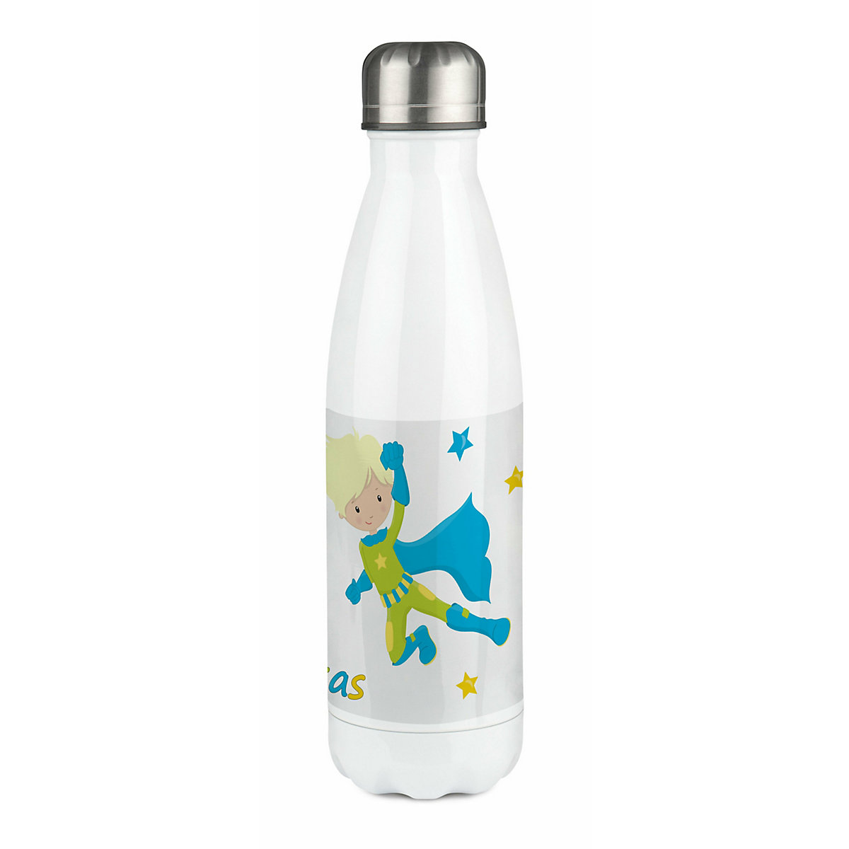 Edelstahl Kinder Thermoflasche / Trinkflasche bunt Superheld Spülmaschinenfest, Auslaufsicher, Bruchfest, Doppelwandig, Für Heißgetränke geeignet, Mit Deckel, Isoliert