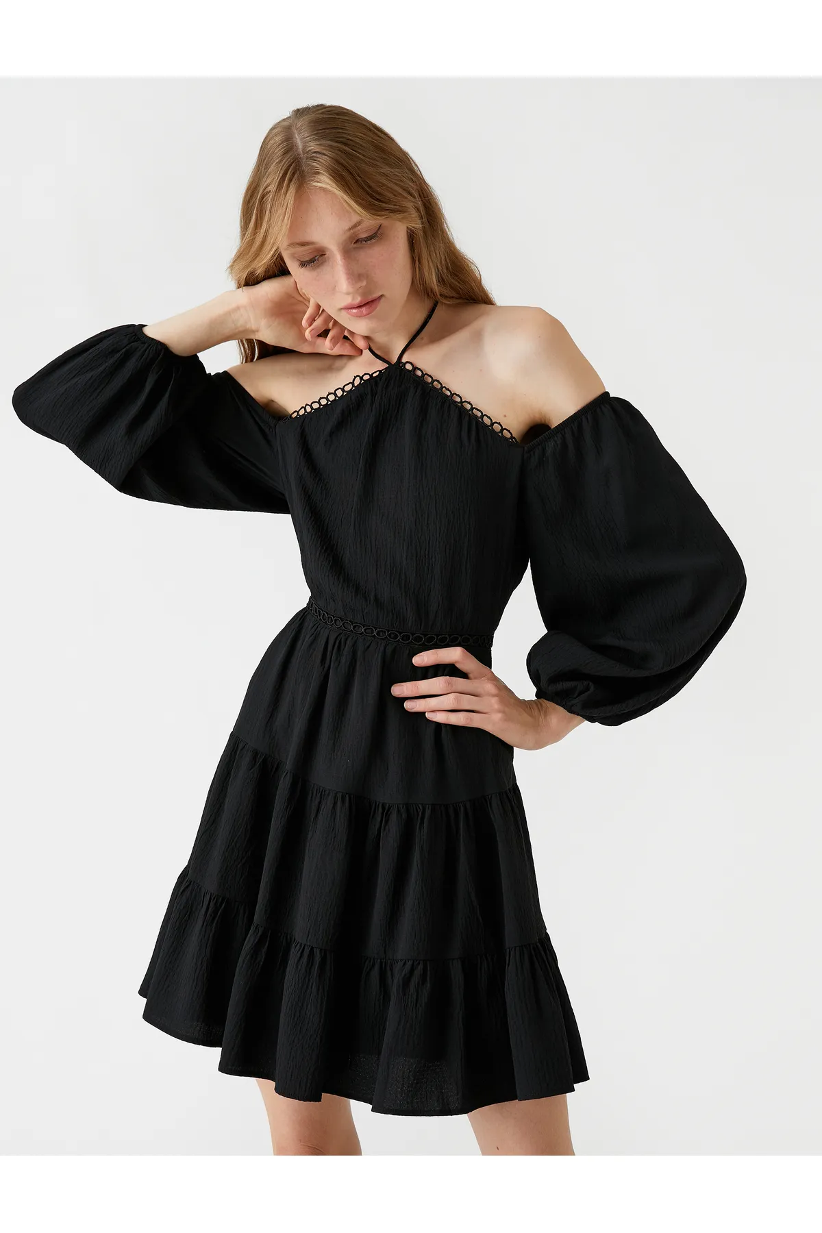 Koton  Schulterfreies Minikleid mit Ballonärmeln