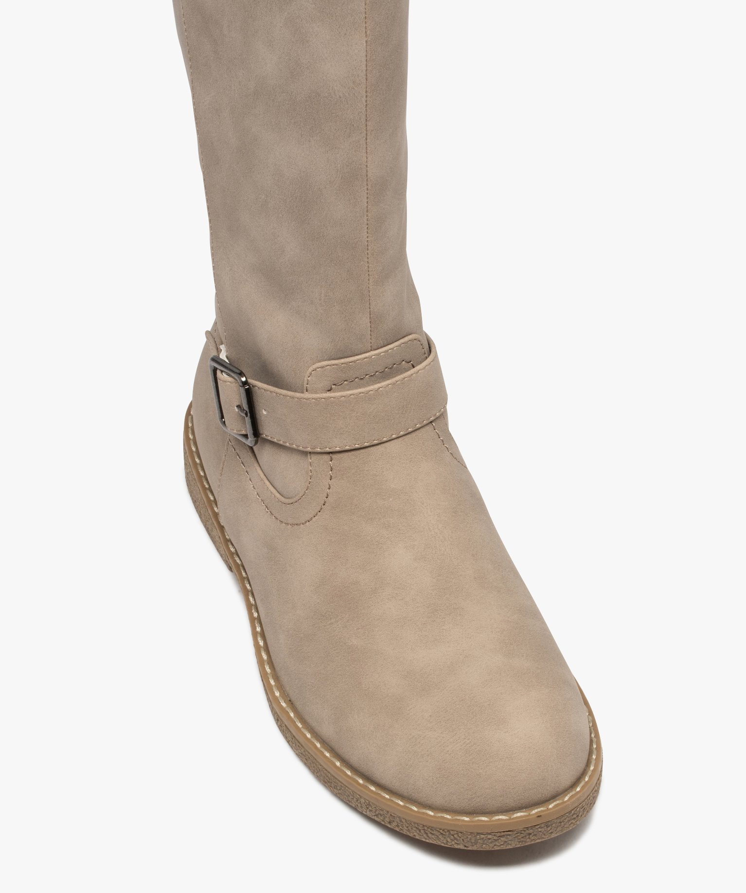 Bottes femme à talon plat dessus uni et col duveteux blanc | GEMO