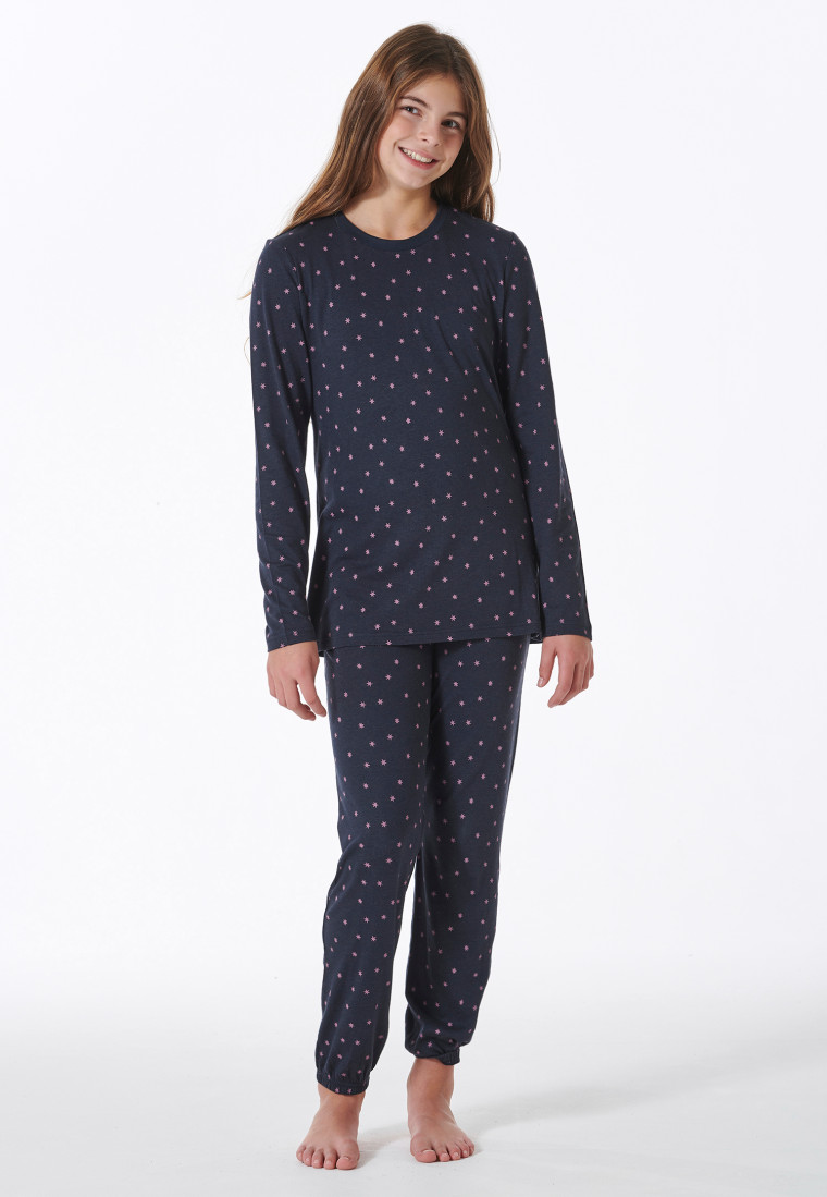 Schlafanzug lang Bündchen nachtblau - Nightwear