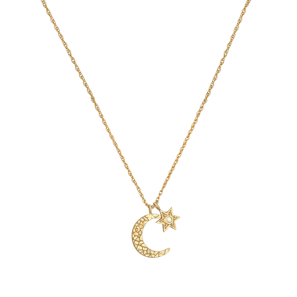Elli Elli Collier Femme demi-lune étoile pendentif Astro avec opale synthétique en arg collier