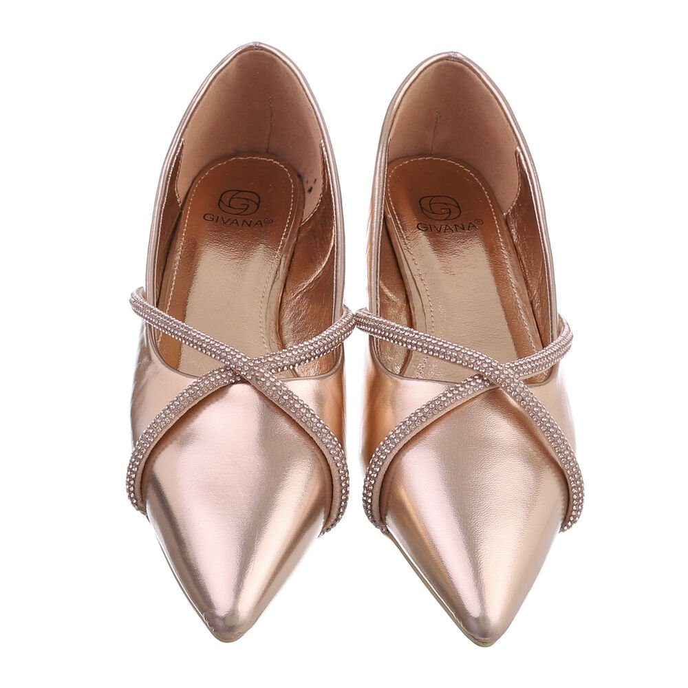 Ital-Design Damen Schlupfschuhe Party & Clubwear Ballerina Blockabsatz Klassische Ballerinas in Roségold