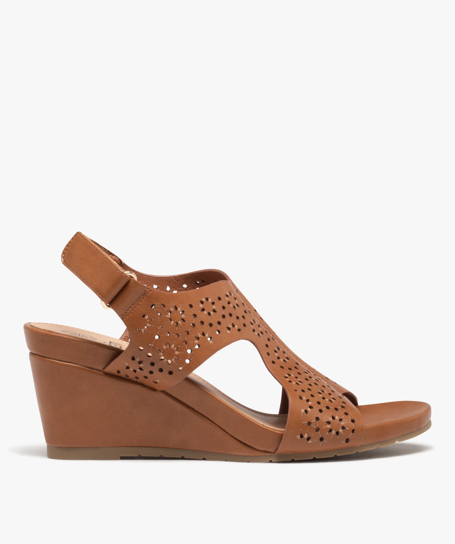 Sandales femme compensées dessus couvrant ajouré camel | GEMO