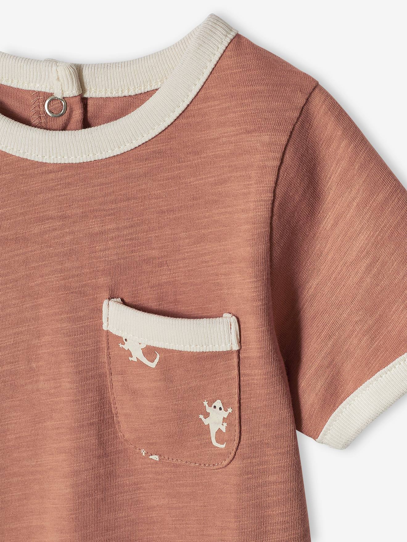 T-shirt bébé en coton flammé manches courtes noix de pécan