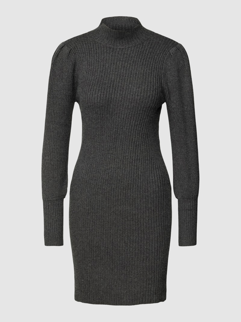 Strickkleid mit Stehkragen Modell 'KATIA' in dunkelgrau meliert