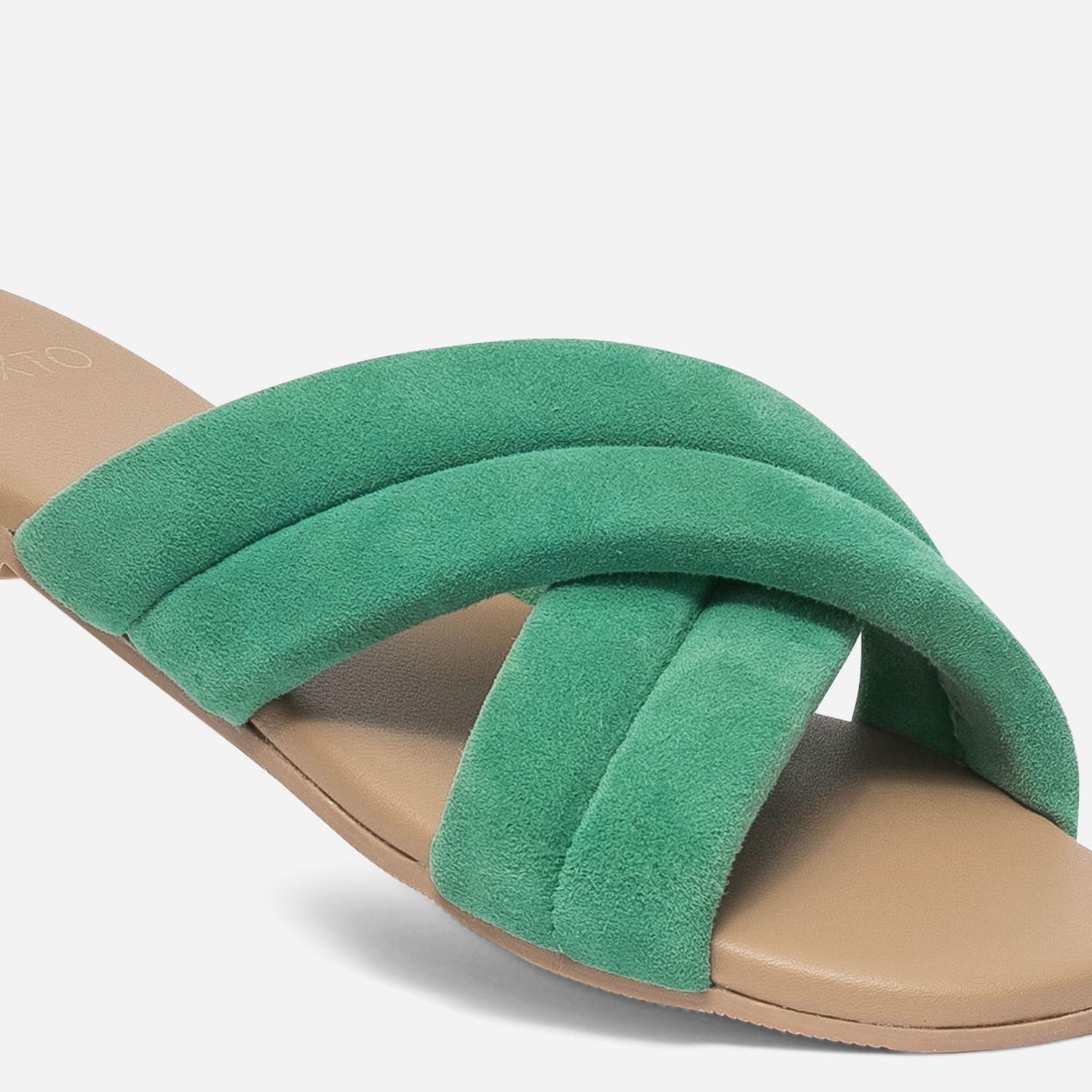 Mule TEXTO vert en cuir velours matelassé