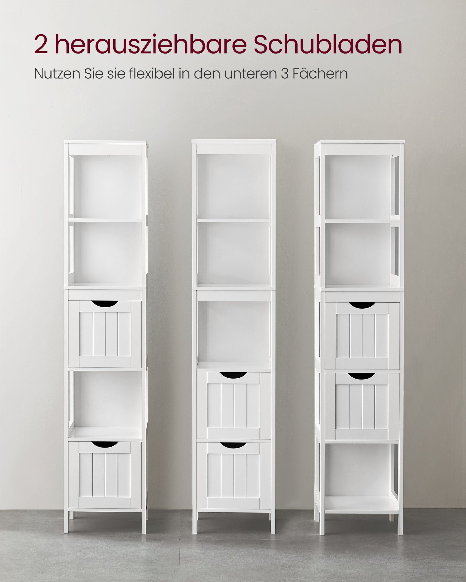 VASAGLE Badkommode Badezimmerschrank, 2 Schubladen, 3 offene Fächer