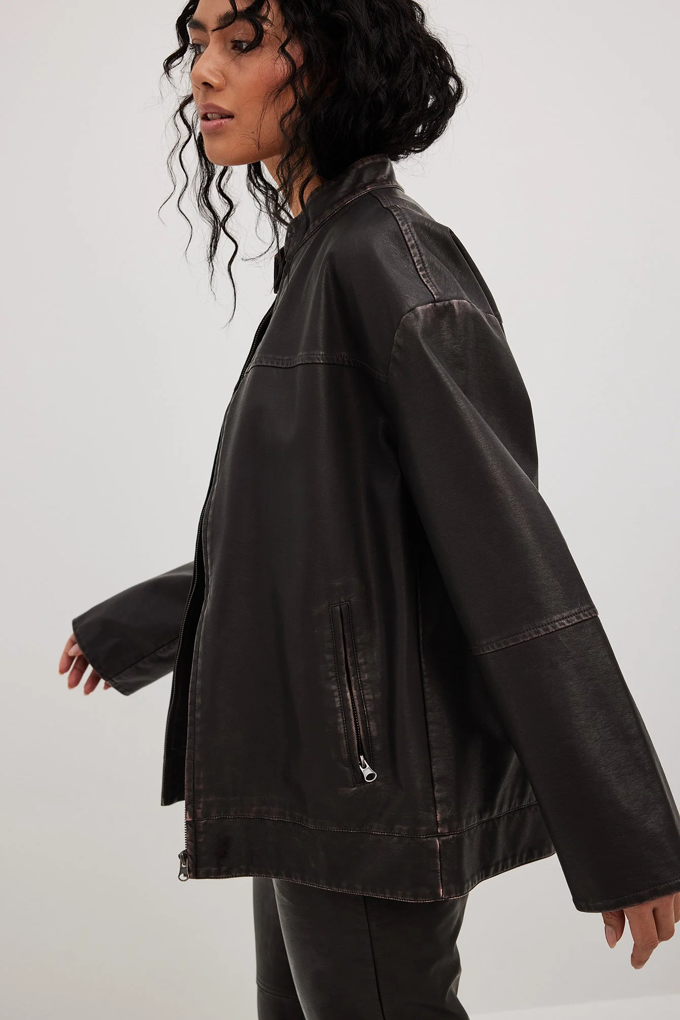 Kurze PU-Bikerjacke