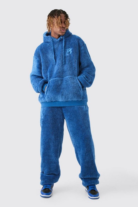 Tall Oversize Trainingsanzug mit Kapuze und Borg-Stickerei