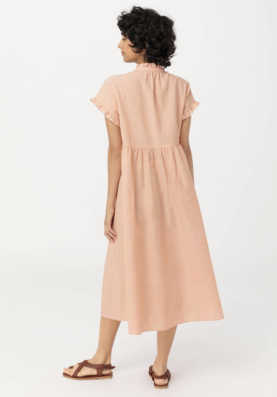 Kleid mit Rüschen aus Bio-Baumwolle und Leinen