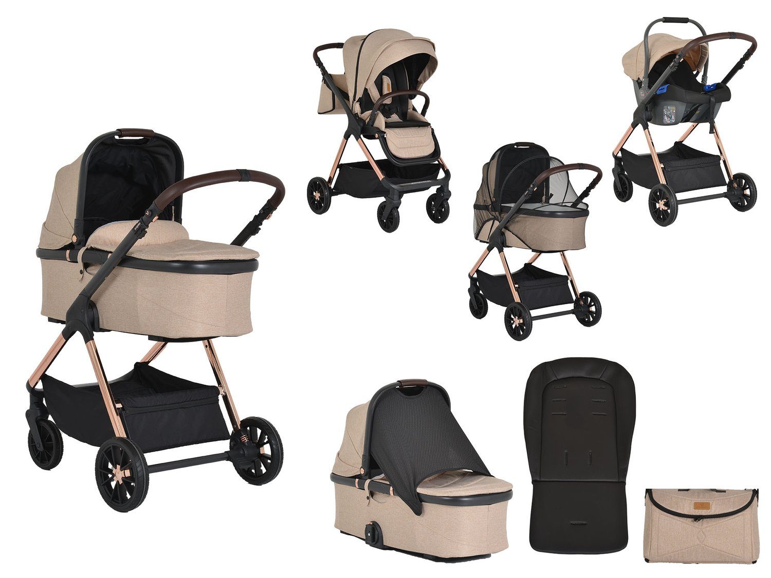 Cangaroo Kombi-Kinderwagen Kombikinderwagen 3 in 1 Empire, Babyschale, Babywanne, Sportsitz, Tasche