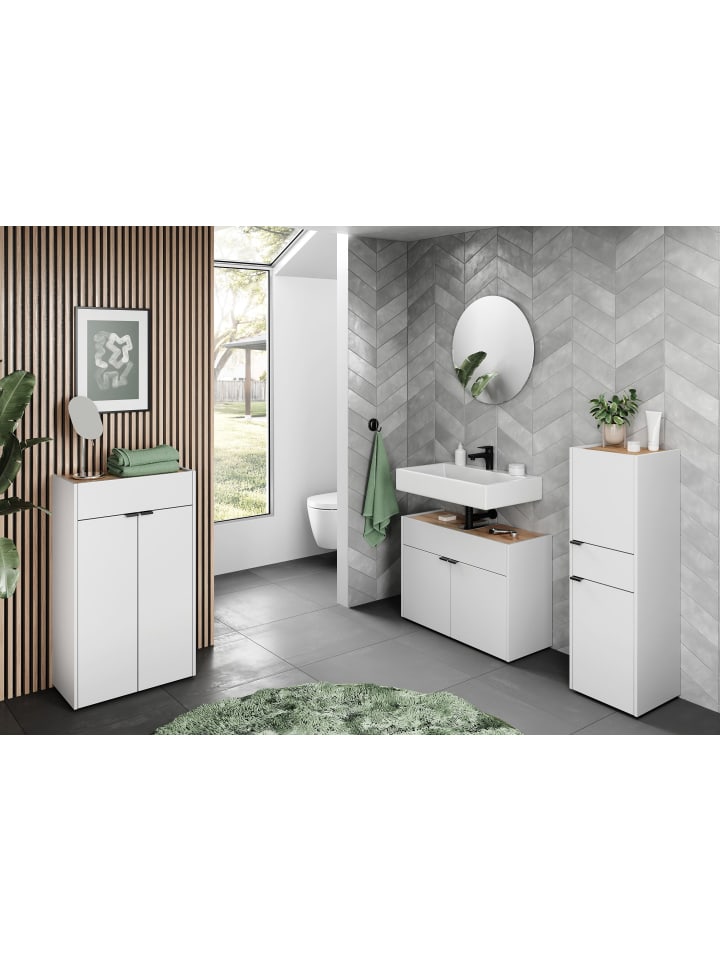 KADIMA DESIGN Stoßfester Unterschrank mit Siphonaussparung, 80x34x60 cm, Easy-Clean in Weiß-Beige günstig kaufen onesize