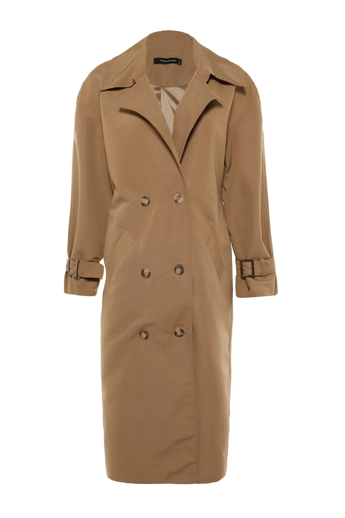 Trendyol Collection  Nerzfarbener, wasserabweisender, langer Trenchcoat mit Windjacke und Gürtel TWOSS21TR0005